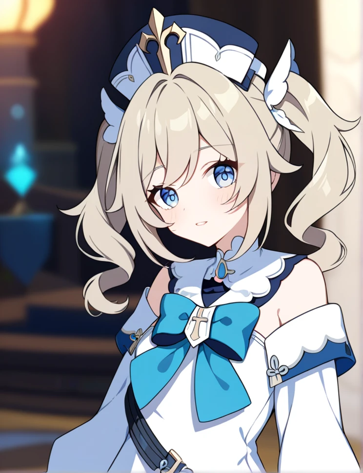 (best quality, highres, masterpiece : 1.4), (flatten art : 0.8), masterpiece, (genshin), (barbara), (best quality), 1woman, anime, light blonde hair, twin pigtail hair, side bang, (barbara costume), fair skin, light blue eyes, medium sized breast, slight smile, (detailed face), night, bedroom, close-up, hentai, seducing, alluring, enticing, cowgirl position, woman-on-top sex, porn, sweating, moaning, pov