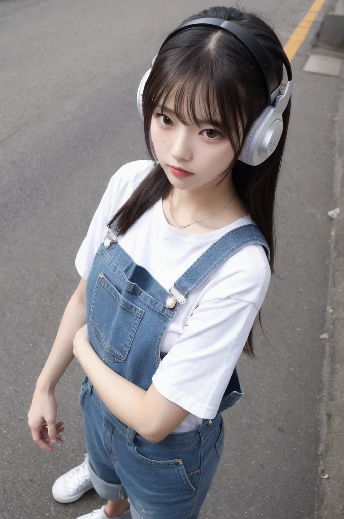 Top Idol Girl headphone overalls Low angle shooting