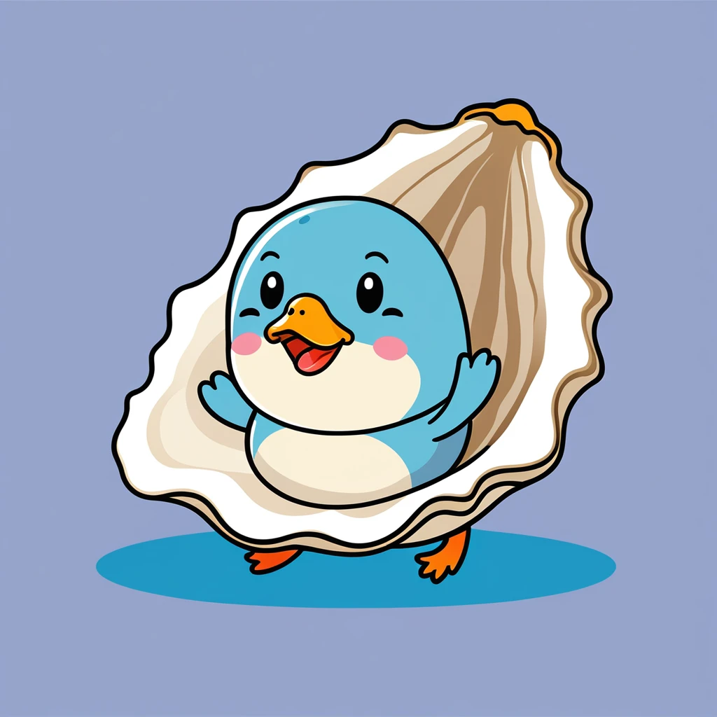 cute oyster, illustration, vector graphics, strong contours