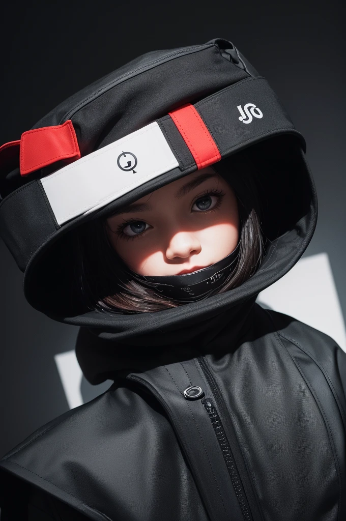 I want a photo of my brand . With a black background and a symbol in the middle. This symbol can be two j, oj has to be red or blue . Create something professional.