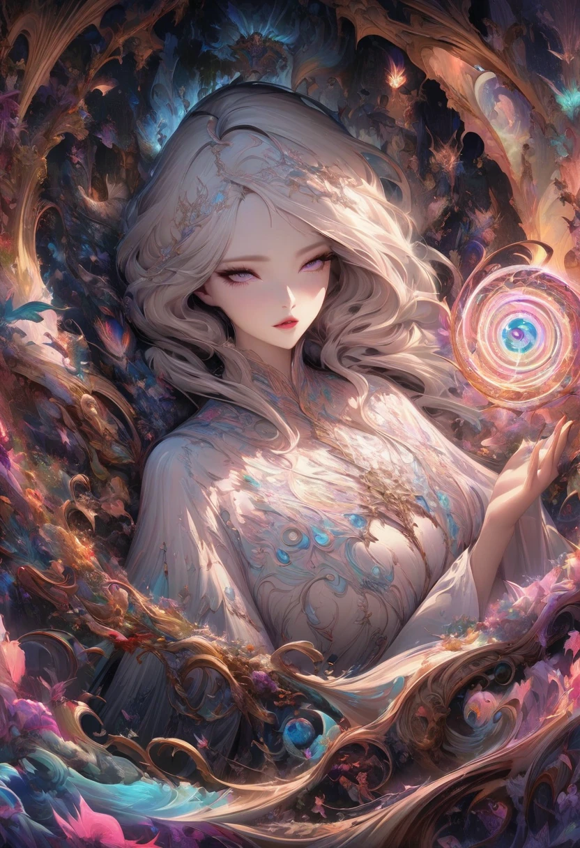 
               The runes in the mysterious rune magic circle exude a mysterious light，Fascinating and curious. 

                  Close-up of a beautiful astrologer with long flowing white hair wearing a white luminous hoodie standing in a magic circle casting a spell. ethereal,

                     Intricate Fantasy Art Vibrant Surrealism, magic energy, High dynamic range, Dark magic swirl pattern, 

                       Mystical Art of Illusion, Extremely detailed dream scenes, Immerse yourself in a magical world, Super detailed art、Delicate and beautiful、

                              masterpiece、Premium content is very detailed、Dynamic angles and elegant atmosphere Perfect composition Intricate details Meticulous digital art