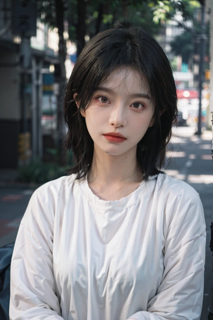 (smooth skin textures:1.3), Lipstick, Upper body，Upper Body，background, earrings, serene, calm, （Dress conservatively：1.6），(Realistic and detailed eyes：1.2）, Natural skin texture, Realistic facial details, Soft dramatic lighting, Vivid details, outdoor, (Photo Practical:1.4), (hyper Practical:1.4), (Practical:1.3), (Improve lighting quality:0.9), (Highest quality real skin textures:1.4), (Enhance the beauty of skin texture:1.1), Hair details, model， short hair, Moles under the eyes, Portrait Photography, Depth of Field, Bokeh, Surrealism, Ray Tracing, (Portrait Photography:1.1), Surrealism, High Detail, Chiaroscuro, Ray Tracing, reflected light, Ultra HD, Ultra HD, masterpiece, Textured Skin, Super Detail, High Detail, high quality, best quality
