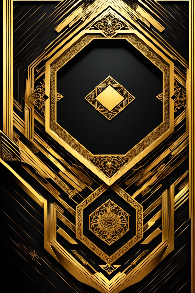 Intricate Modern Borders Frame, golden interlaced edges, empty black center, highy detailed, art station, conceptual artwork, mattey, sharp focus.