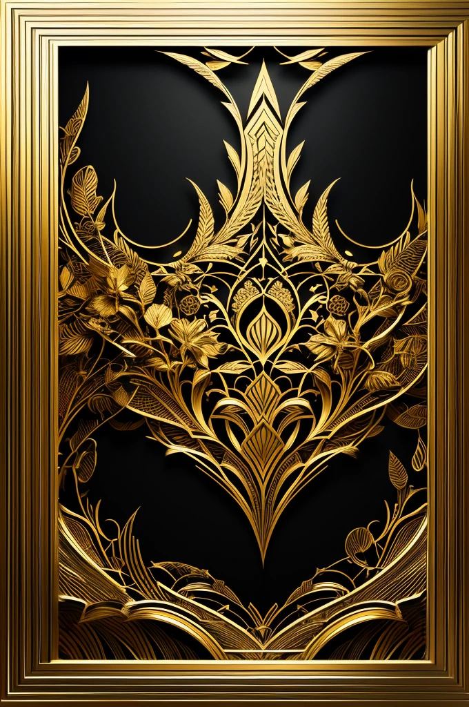 Intricate Modern Borders Frame, golden interlaced edges, empty black center, highy detailed, art station, conceptual artwork, mattey, sharp focus.