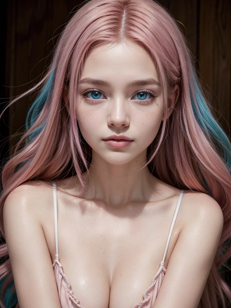 Brazilian, 20 year, role model, pink hair and blue eyes