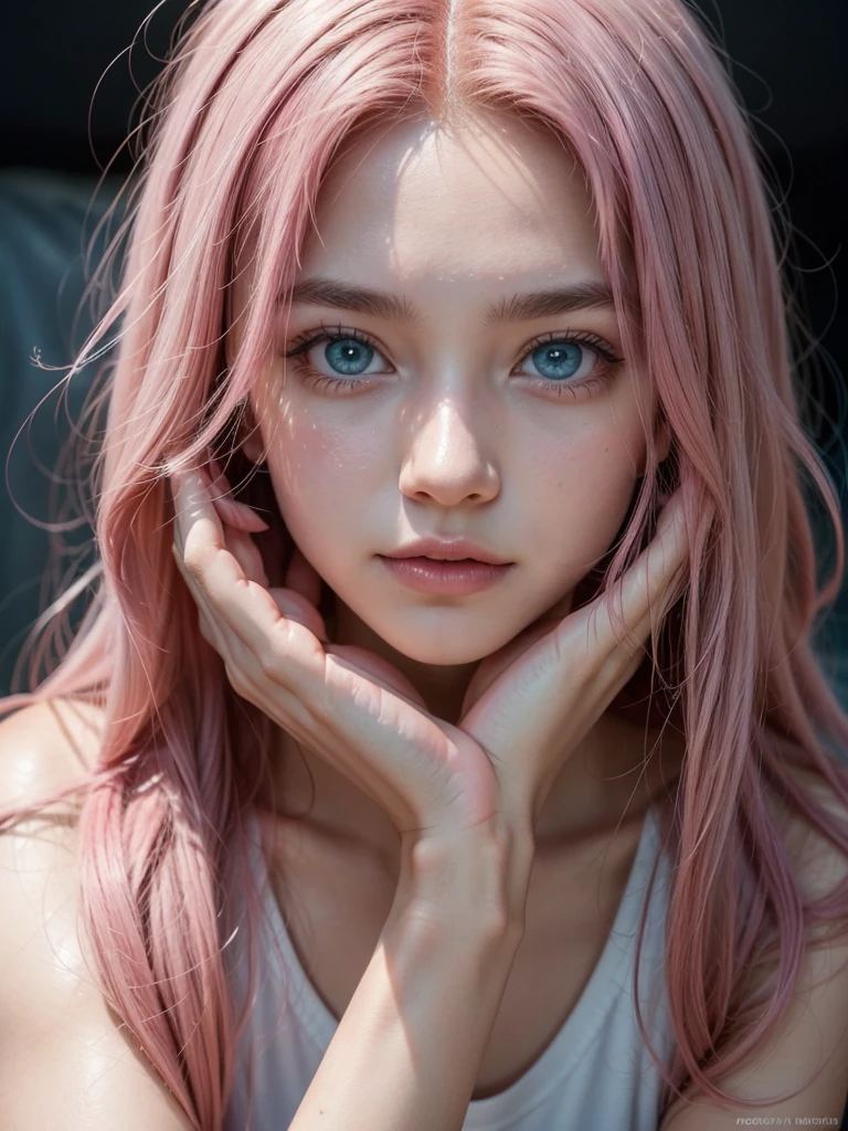 Brazilian, 20 year, role model, pink hair and blue eyes