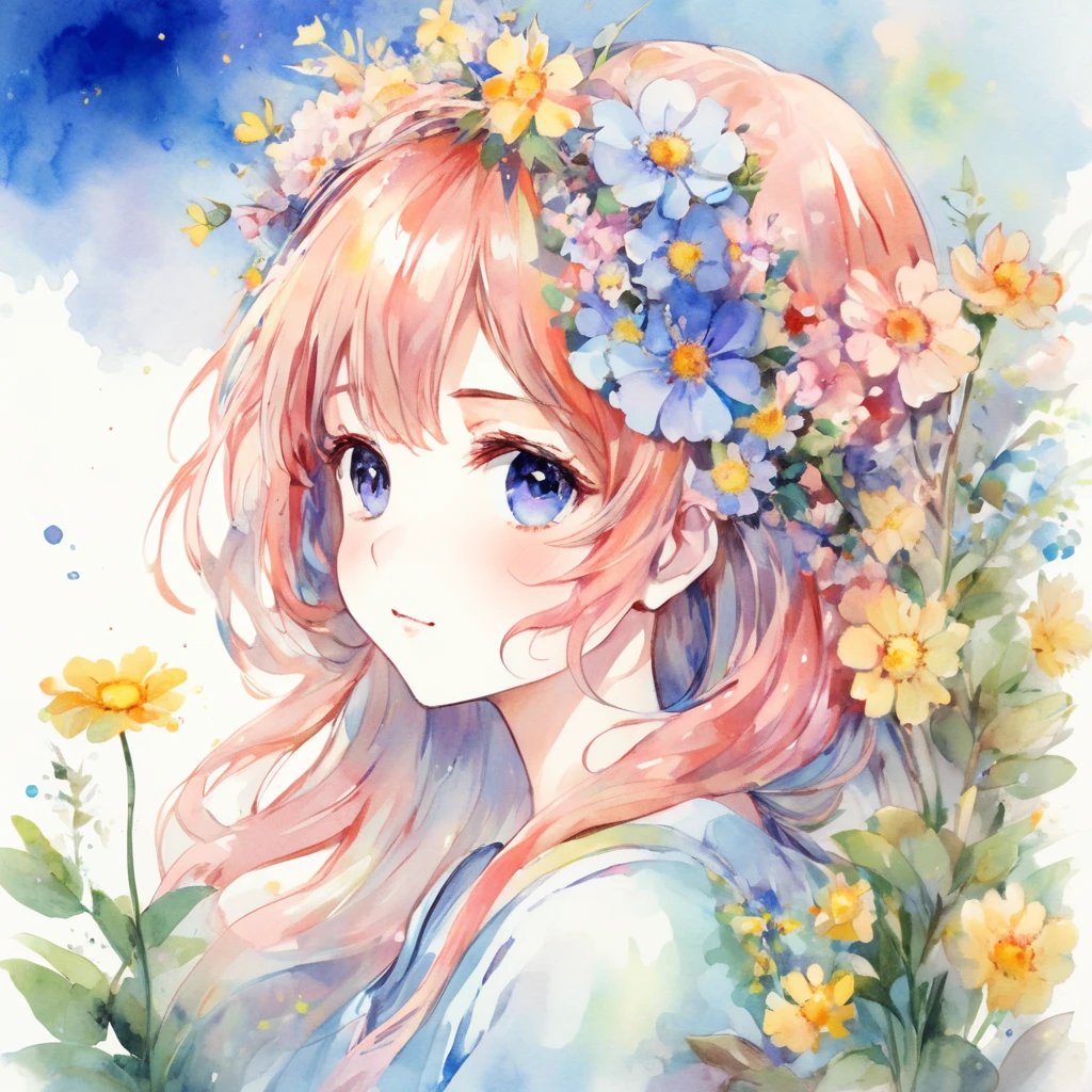 Absurd、High resolution、Super detailed、(One girl:1.3)、Cute BREAK
、Watercolor style、Soft blending、Dreamy wash、delicate textures、Anime girl with flowers in her hair、Beautiful Animeのポートレート、Beautiful Anime、Beautiful Animeのアートワーク、Beautiful Animeの女の子、Beautiful Animeのアート、Beautiful Animeのスタイル、Anime Girl Profile、goddess of spring、Anime illustrations、ソフトなAnime illustrations、Beautiful Animeのアート スタイル、Watercolor styleイラスト、Cute Anime Girlのポートレート、Anime Girl Portrait、Cute Anime Girl、Watercolor style、Light color、