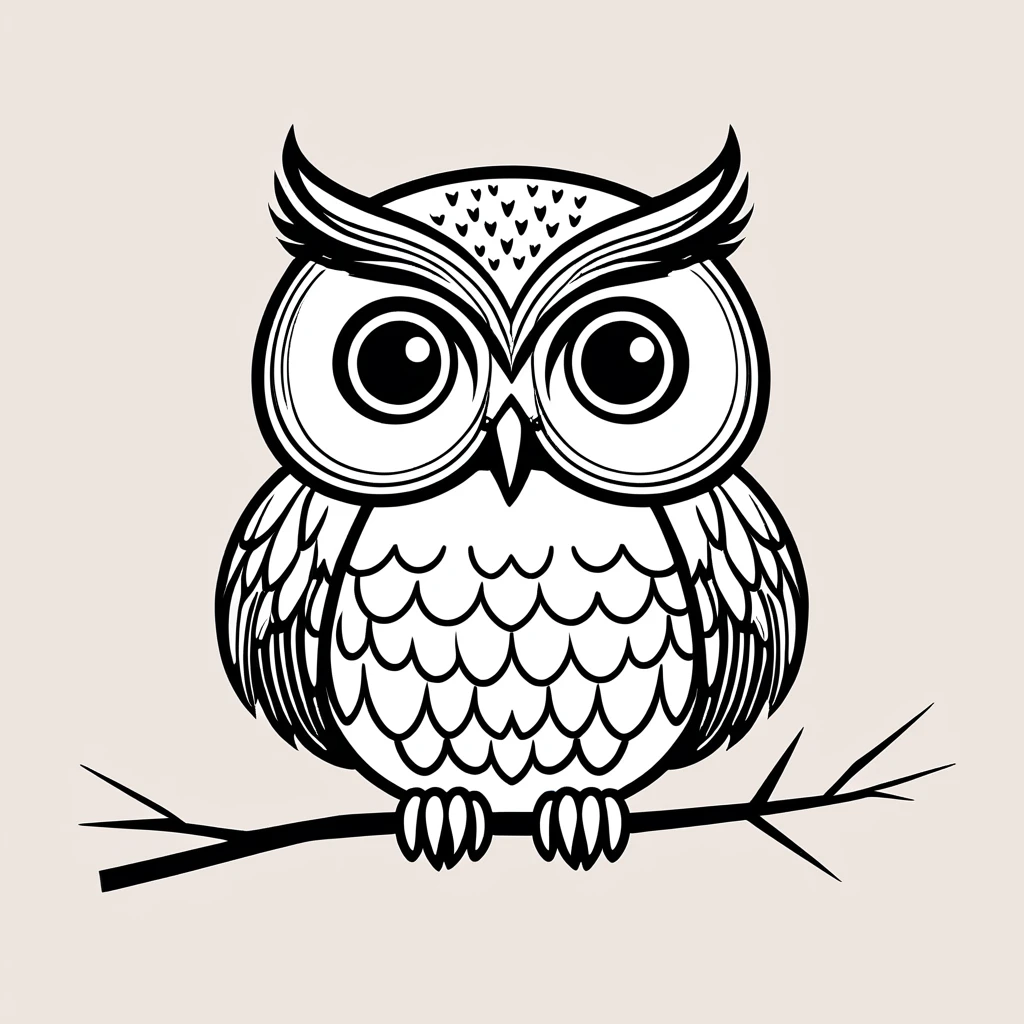 cute owl, illustration, vector graphics, strong contours
