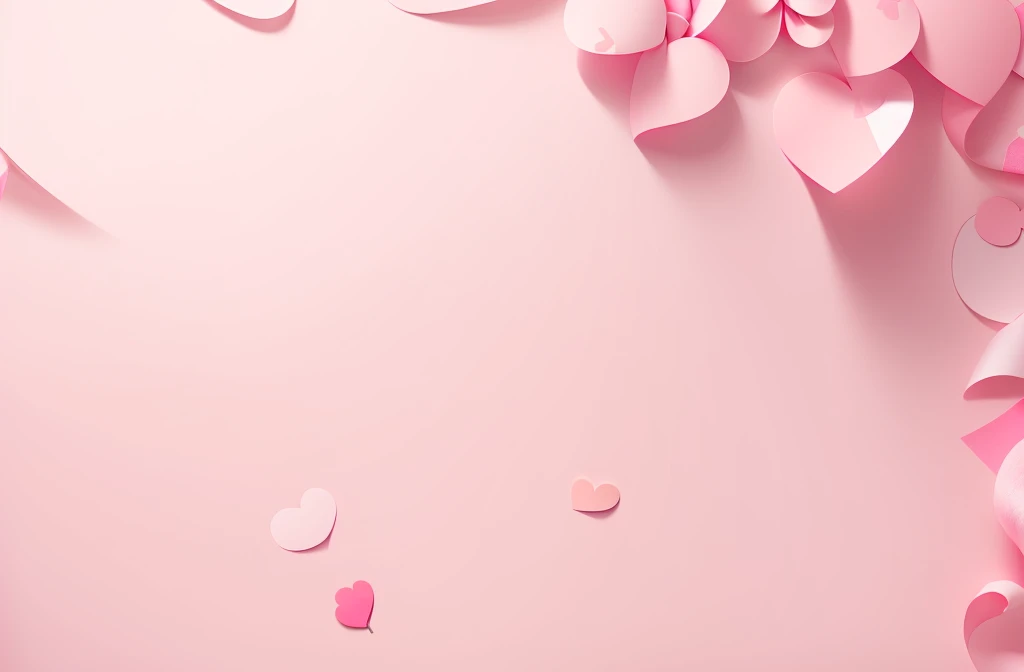 Valentines day background. Pink paper hearts on pink backdrop