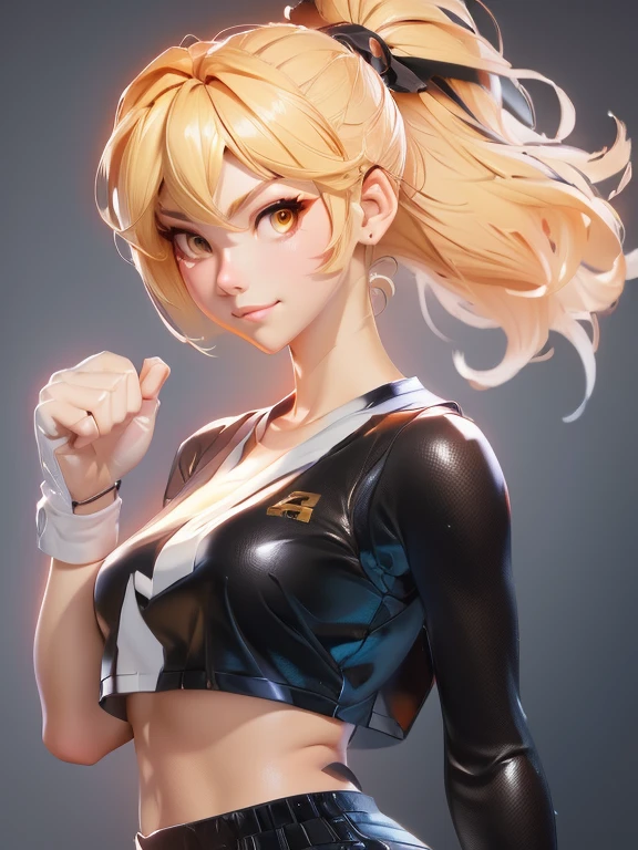 a close up of a woman with blonde hair black shirt, Lois van Baarle and Rossdraws, fighting game character, extremely detailed Artgerm, artgerm and atey ghailan, detailed anime character art, detailed anime digital art, king of fighters character , anime style character, anime character art, asuka