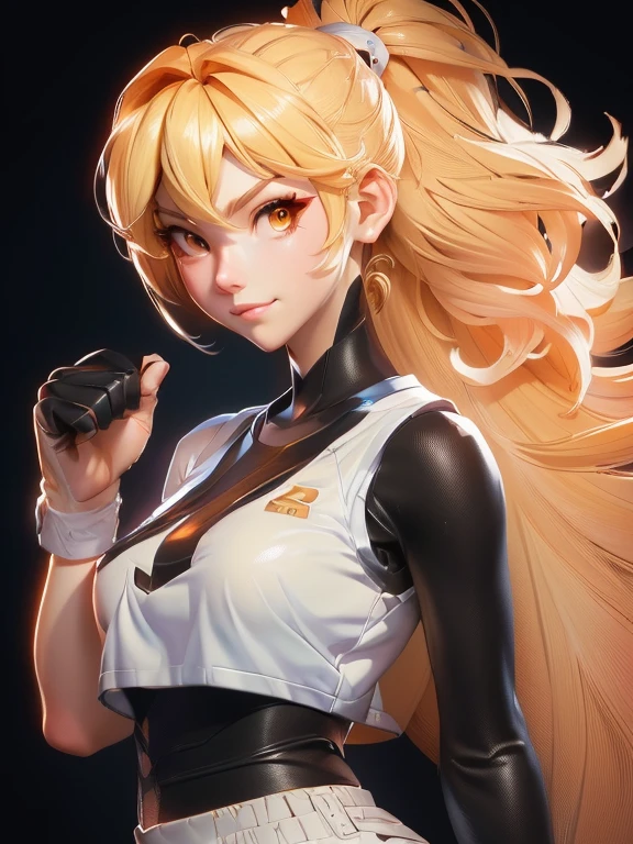 a close up of a woman with blonde hair black shirt, Lois van Baarle and Rossdraws, fighting game character, extremely detailed Artgerm, artgerm and atey ghailan, detailed anime character art, detailed anime digital art, king of fighters character , anime style character, anime character art, asuka