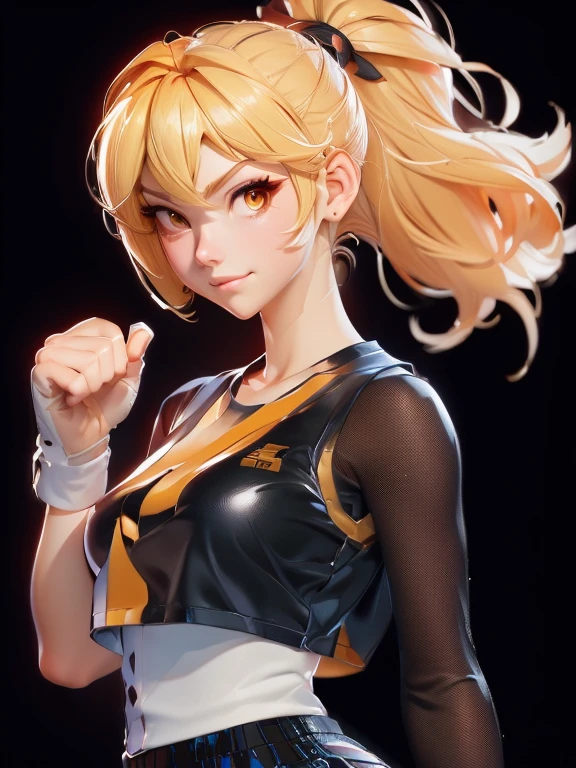a close up of a woman with blonde hair black shirt, Lois van Baarle and Rossdraws, fighting game character, extremely detailed Artgerm, artgerm and atey ghailan, detailed anime character art, detailed anime digital art, king of fighters character , anime style character, anime character art, asuka