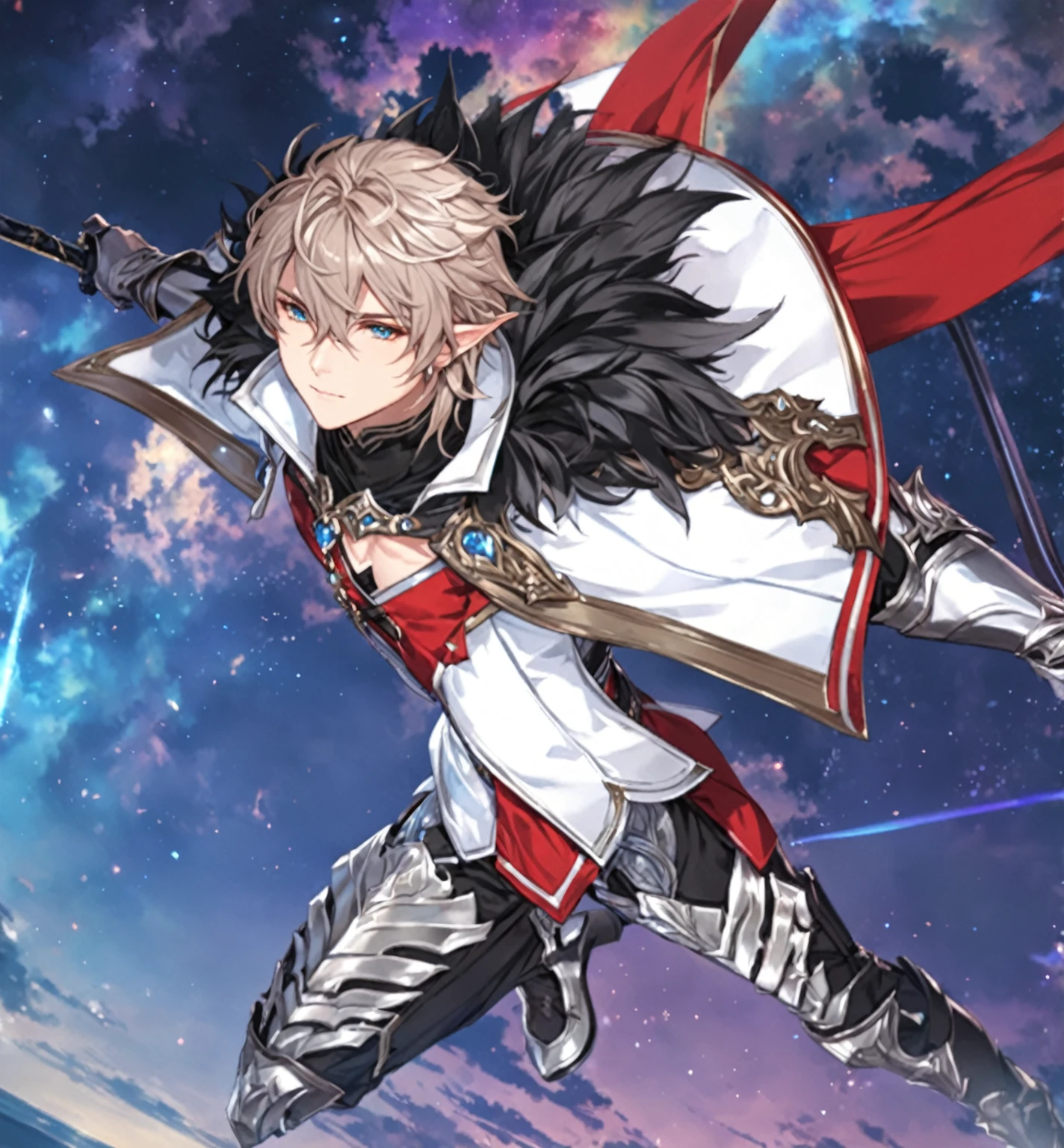 masterpiece, best quality, good quality, Fantasy aesthetics, Highly detailed, shadowverse style, male, elf, closed mouth