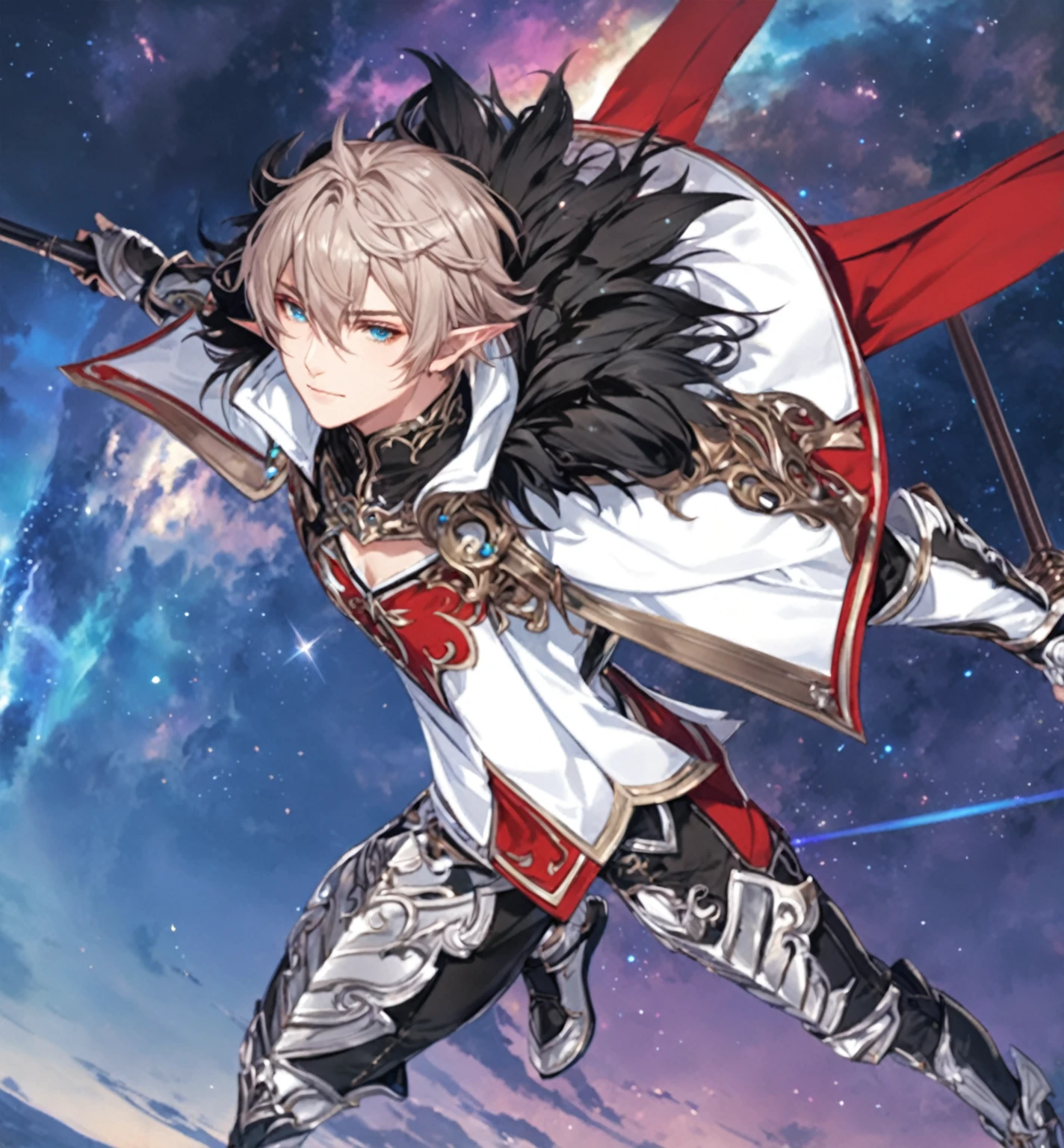 masterpiece, best quality, good quality, Fantasy aesthetics, Highly detailed, shadowverse style, male, elf, closed mouth