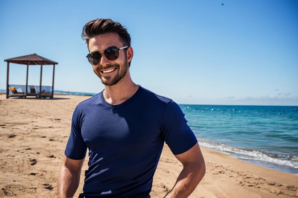 Cool guy with wine　smile　Achievers　navy shirt　Near the sea　sunglasses　Stylish　King