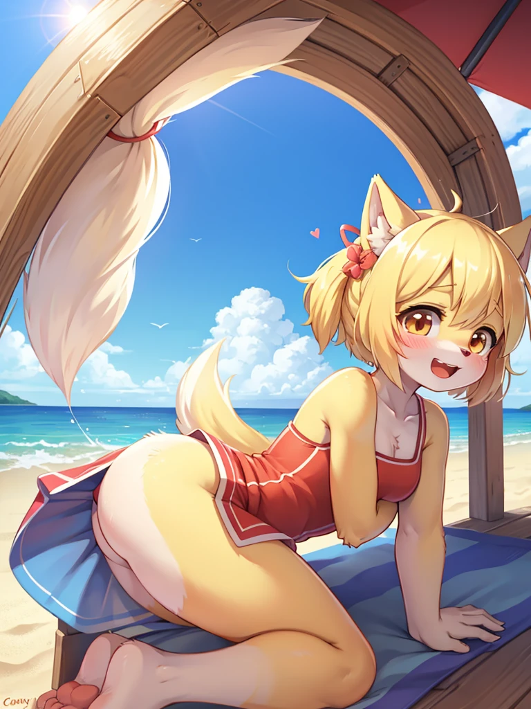 sunny beach , girl , (curtsy) , excitement in anticipation , (pee:0.8) , My heart is pounding