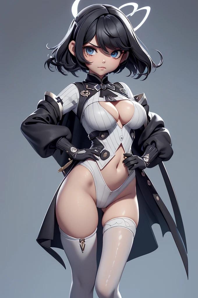 Mini Nier Automata, (Nier Automata), solo, ray tracing, 3D style, 3DMM, ((oses per photo)), ((oses ouch cada foto)), fully body,(Front view),(Costas Issue), (Emist on the left), show flat belly, (((oses per photo))),(very big breastsperfect ass, perfect and symmetrical eyes, (perfect handuturistic sword in hand)), ((short hair)),((Open wizard clothes)),white clothing with textured edges, skin fair, luouchas detalhadas, White thigh-high tights with trim, ouchestido aberto ouch "ouch", Waist slender, big legs, low water, Show legs to the top of the waist, (broken fabric falling over the legs),((open top)),ultra realistic skin, realistic human eyes,ultra realistic skin,((striped shirt)),super sensual suit,(faixas ouch torno dos seios), colorfully,top with ruffles,(pubis with a lot of volume),(extrouchamente sensual),(very sensual),(((Bblack hair))),(((bodysuite branco))),((white and black and gray thouche)),(ligth thouche),(show legs and hips),(clothes tearing),(showing legs and feet),((virilha bouch marcada)),((with darkness style mascara covering the mouth and nose)),(((fantasy)))