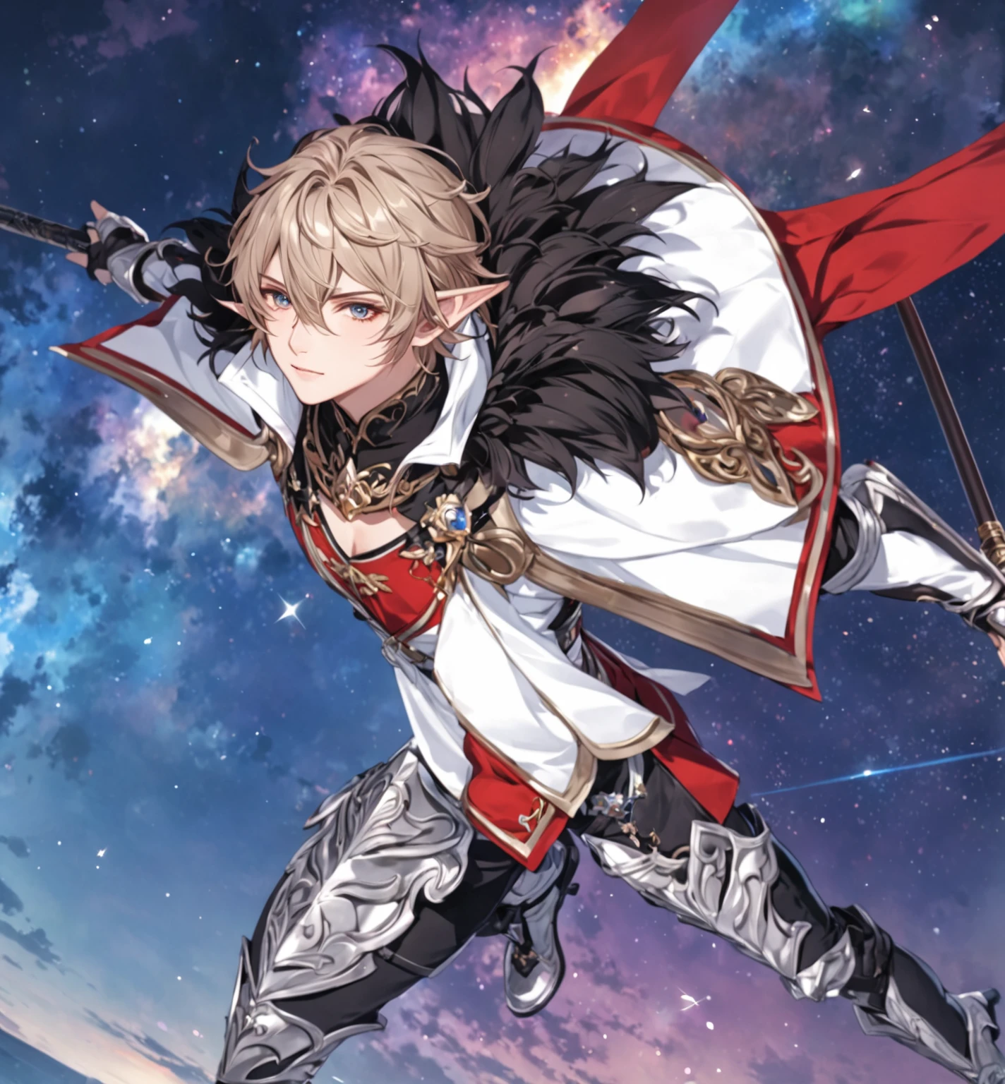 masterpiece, best quality, good quality, Fantasy aesthetics, Highly detailed, shadowverse style, male, elf, closed mouth