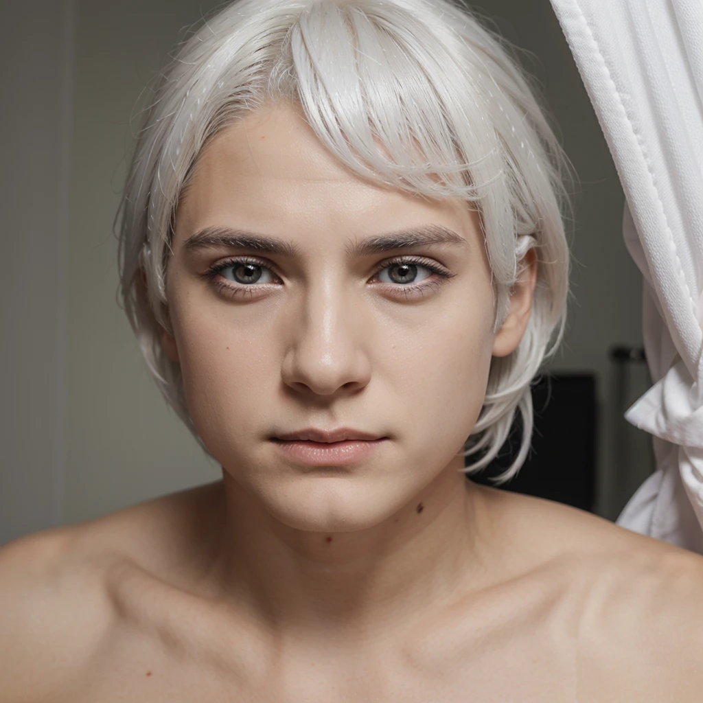 boy has white eyes and white hair