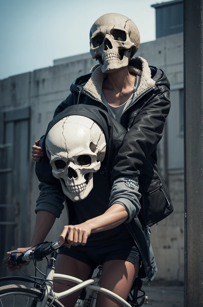 Skull riding a bicycle 