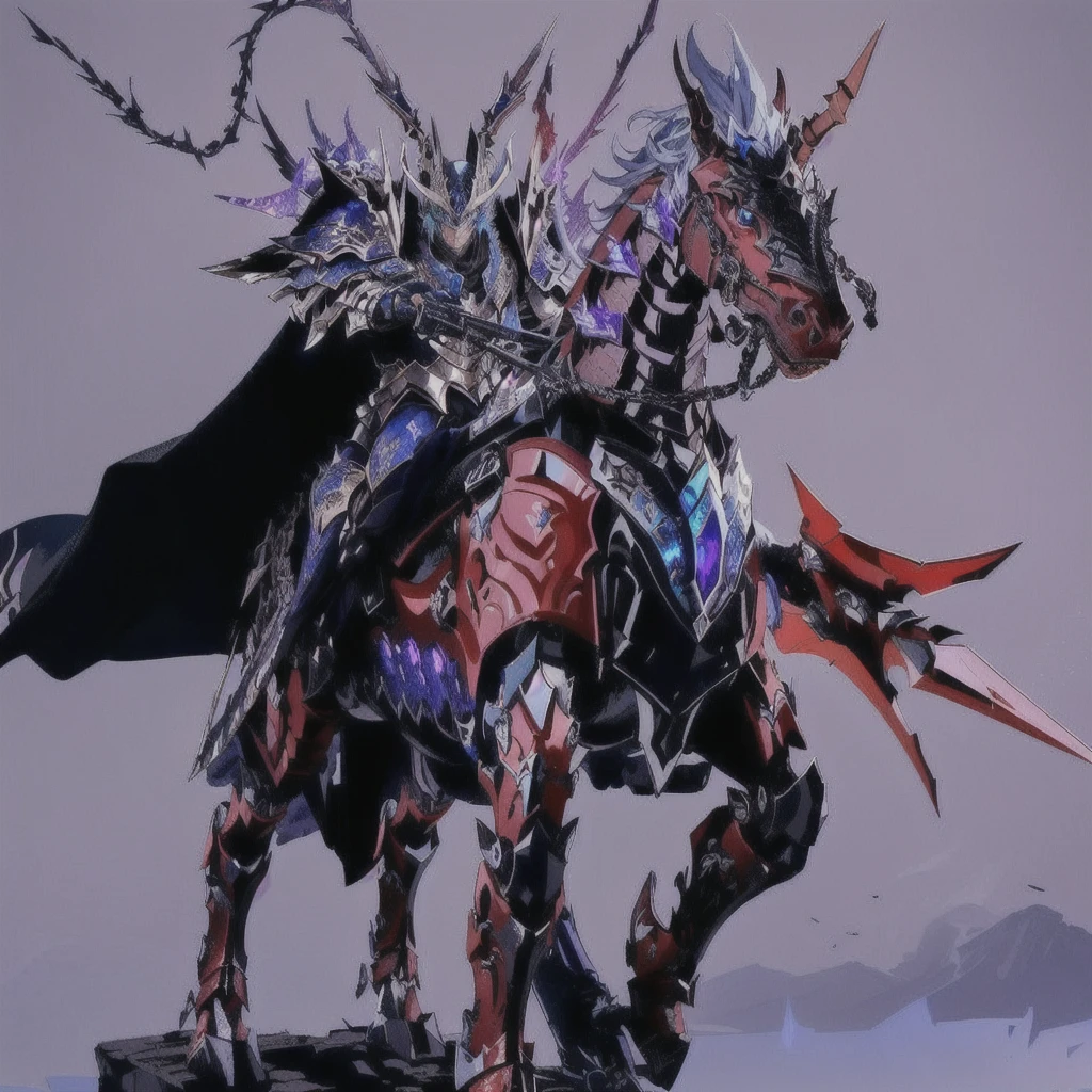 Close-up of a statue of a man on horseback., Full plate of ancient dragon armor, dragon knight, Armor inspired by a demon dragon., Spiderman in full samurai armor, Mysterious Anubis Valkyrie, 😱 Chaos · Nightmare Resin, By Kano Tanyu, Dragon made from machine parts, Ornate armor covered in thorns, A heavily armored mech dragon., Dragon-looking armor , Close-up of a statue of a man on horseback., Full plate of ancient dragon armor, dragon knight, Armor inspired by a demon dragon.,มีชายคนหนึ่งride a horseและมีอัศวินอยู่บนนั้น, Masterpiece, Highest quality, war, Cold Weather, realistic, 1 person, mature man, A quiet and charming young man, 30 years old, ride a horse, Portrait, Highly detailed face, 寒さと smile, ((blue eyes)), ((black short hair)), [Thick eyebrows], holding a crescent repeater,Lipo, ((black long coat)), ((all black)), (blue eyes) ,Short Black Quiff Hair with Soft Fringe, handsome , muscle, Facial expressions, Black Knight Armor , black fur shawl(Masterpiece,best quality,special, (Broad shoulders)) (muscle), male focus,ride a horse,black two handed sword, His black lance rose high., . Describe the man&#39;s appearance., Details of his sword, Characteristics and characteristics of monsters, and convey the tension and power of the encounter.."