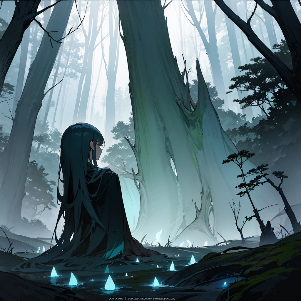 Create a digital artwork for the series 'A Not So Fairytale' that embodies the dark and eerie essence of twisted fairytales. The scene should depict a dark, enchanted forest with gnarled trees, thick mist, and a dim, eerie light filtering through the branches. In the center, place an old, overgrown path leading to a mysterious, ancient castle in the distance. Add subtle, unsettling details like faint, glowing eyes peering from the shadows, a broken glass slipper half-buried in the ground, and a poison apple resting on a moss-covered rock. Use a color palette of deep blues, blacks, and muted greens to create a haunting and atmospheric setting. The overall composition should evoke a sense of mystery, danger, and the hidden, dark secrets of fairytales."