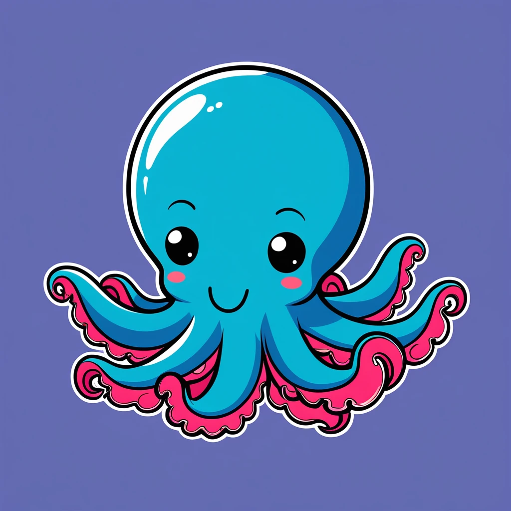 cute octopus, illustration, vector graphics, strong contours