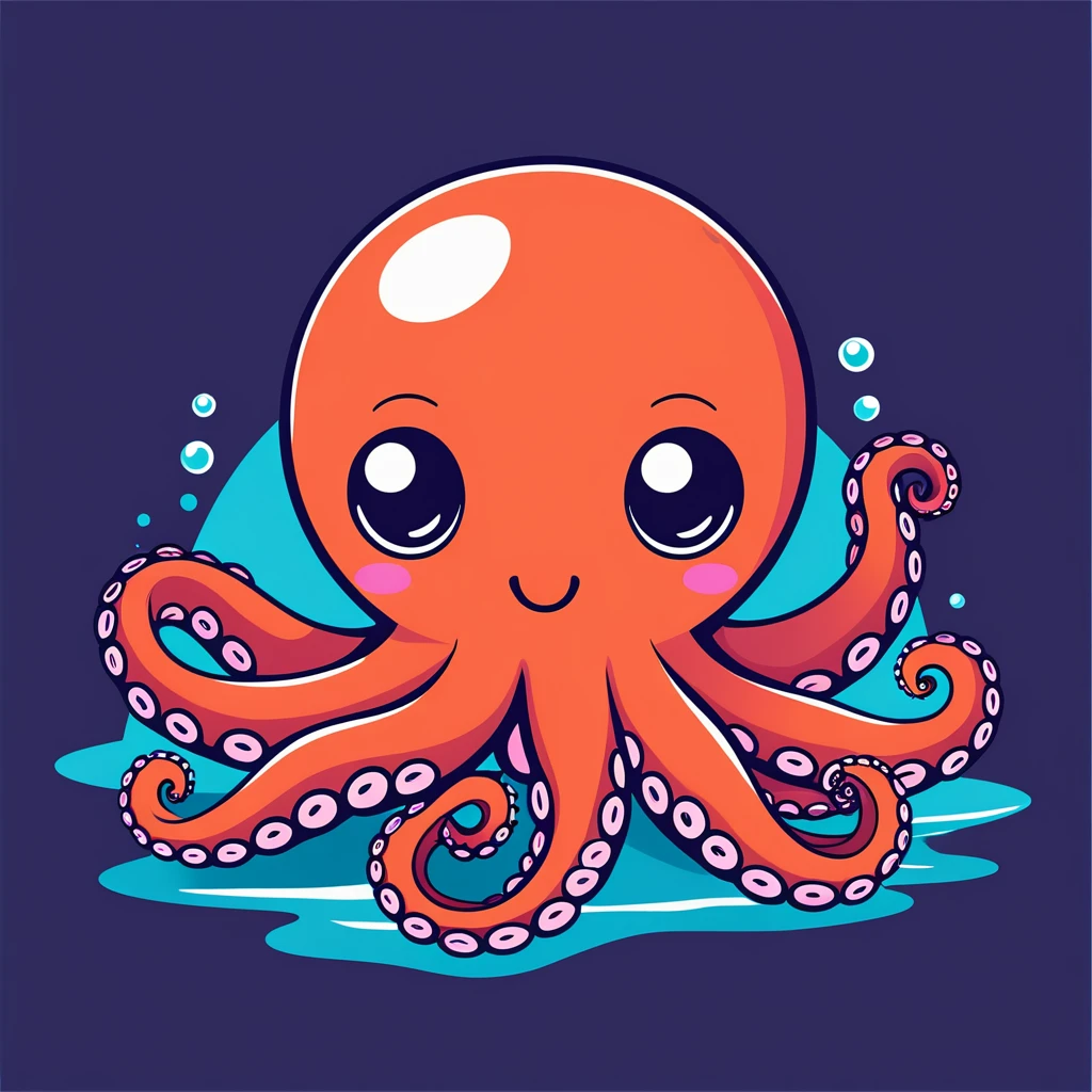 cute octopus, illustration, vector graphics, strong contours
