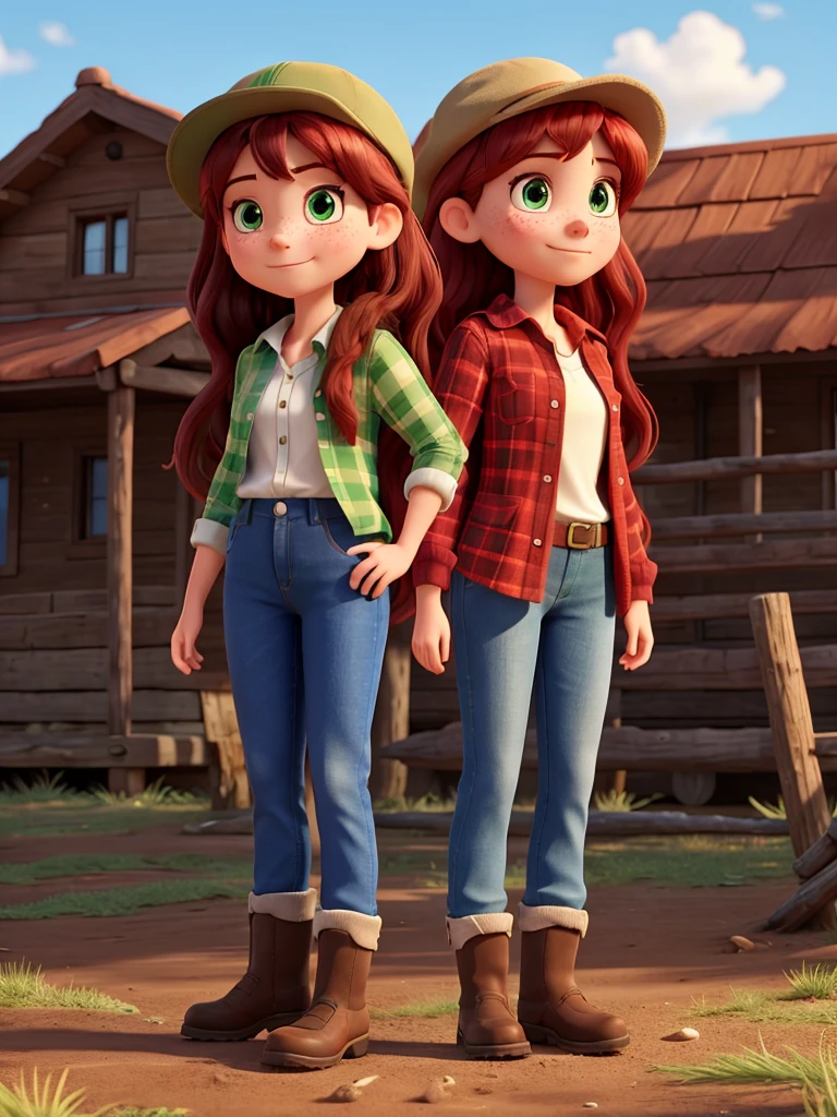 Wendy is a tall ager for her age, thin and attractive with a smug expression on her face. She has green eyes and fair skin and some freckles on her face. Wendy has long red hair that reaches her hips, she is always wearing a green plaid blouse, dark blue pants, and muddy boots with a brown lumberjack hat.