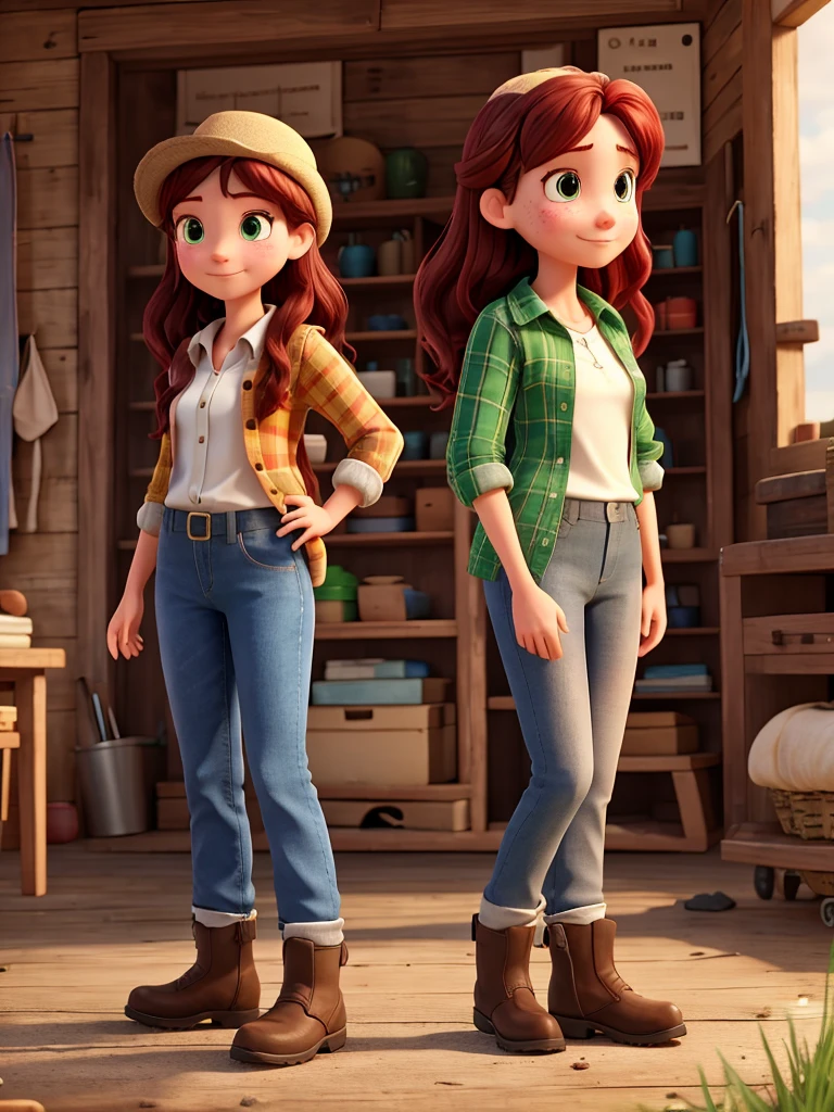 Wendy is a tall teenager for her age, thin and attractive with a smug expression on her face. She has green eyes and fair skin and some freckles on her face. Wendy has long red hair that reaches her hips, she is always wearing a green plaid blouse, dark blue pants, and muddy boots with a brown lumberjack hat.