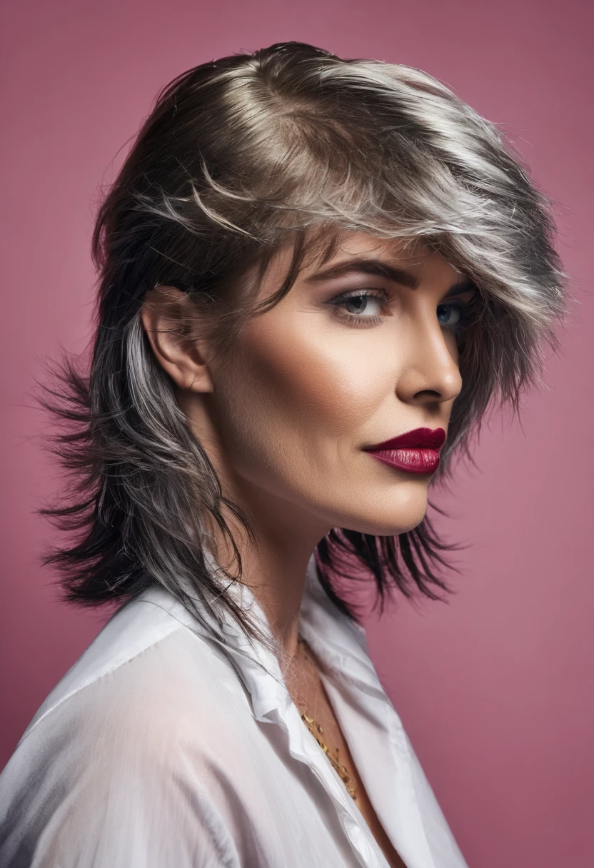 bearded woman with mullet cut