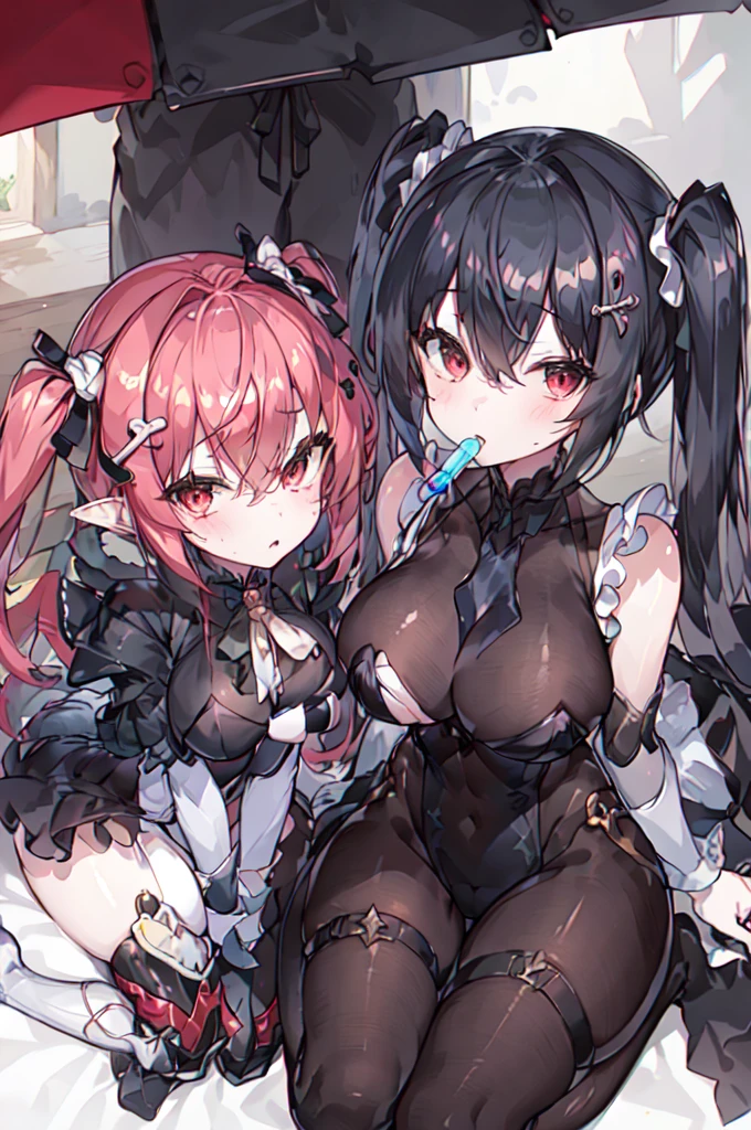 Super detailed, masterpiece, Highest quality, 3Life size,Deformation,girl,2 people,Lollipop,2 peopleのうち1人はチャイナ服,2 peopleのうち1人はメイド服,cute,Mini character