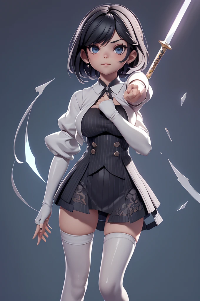Mini Nier Automata, (Nier Automata), solo, ray tracing, 3D style, 3DMM, ((oses per photo)), ((oses ouch cada foto)), fully body,(Front view),(Costas Issue), (Emist on the left), show flat belly, (((oses per photo))),(very big breastsperfect ass, perfect and symmetrical eyes, (perfect handuturistic sword in hand)), ((short hair)),((Open wizard clothes)),white clothing with textured edges, skin fair, luouchas detalhadas, White thigh-high tights with trim, ouchestido aberto ouch "ouch", Waist slender, big legs, low water, Show legs to the top of the waist, (broken fabric falling over the legs),((open top)),ultra realistic skin, realistic human eyes,ultra realistic skin,((striped shirt)),super sensual suit,(faixas ouch torno dos seios), colorfully,top with ruffles,(pubis with a lot of volume),(extrouchamente sensual),(very sensual),(((Bblack hair))),(((bodysuite branco))),((white and black and gray thouche)),(ligth thouche),(show legs and hips),(clothes tearing),(showing legs and feet),((virilha bouch marcada)),((with darkness style mascara covering the mouth and nose)),(((fantasy))),(((alerquina))),((alerquina))