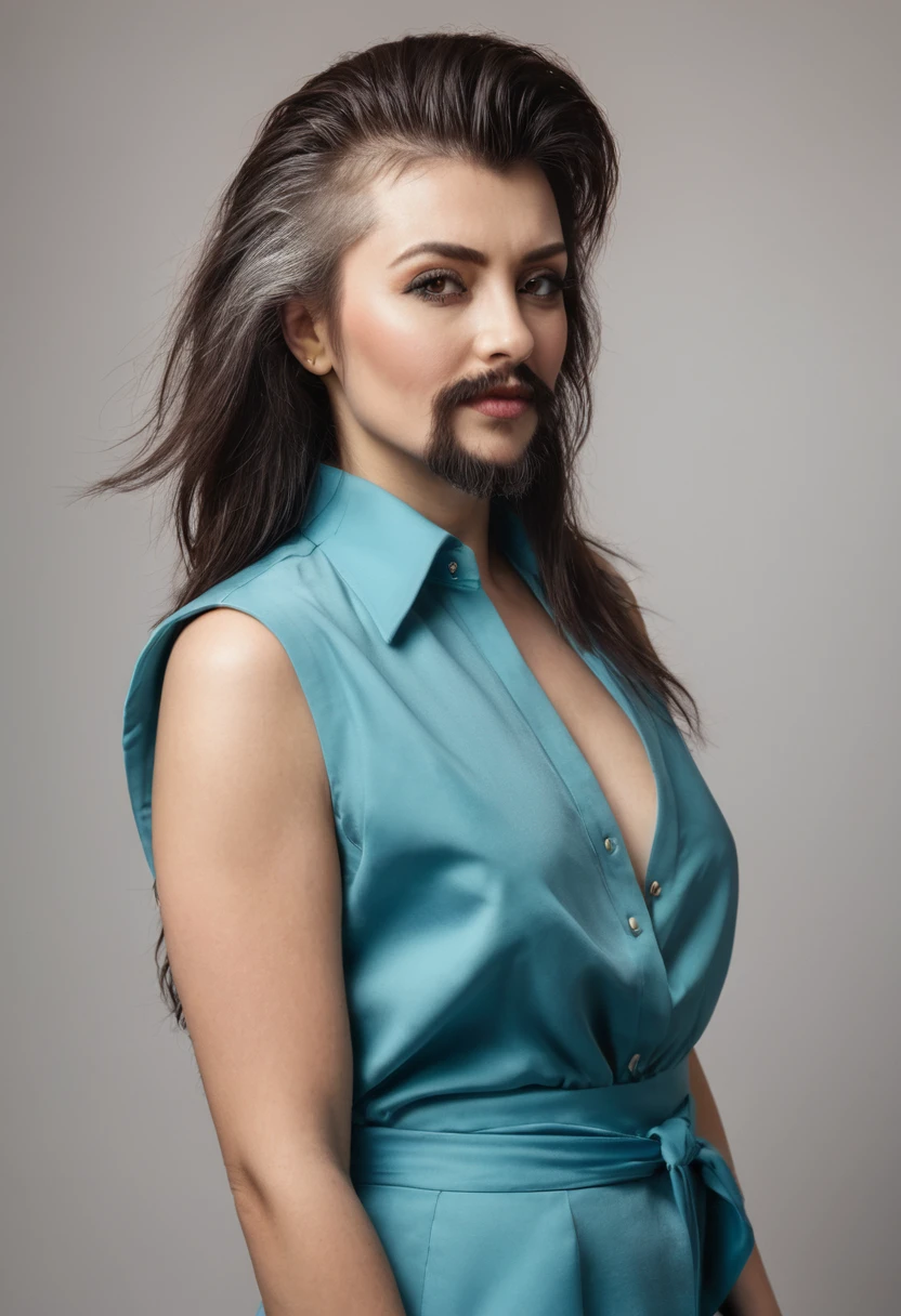 bearded woman with mullet cut