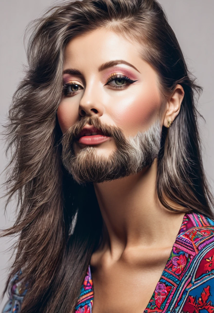 bearded woman with mullet cut