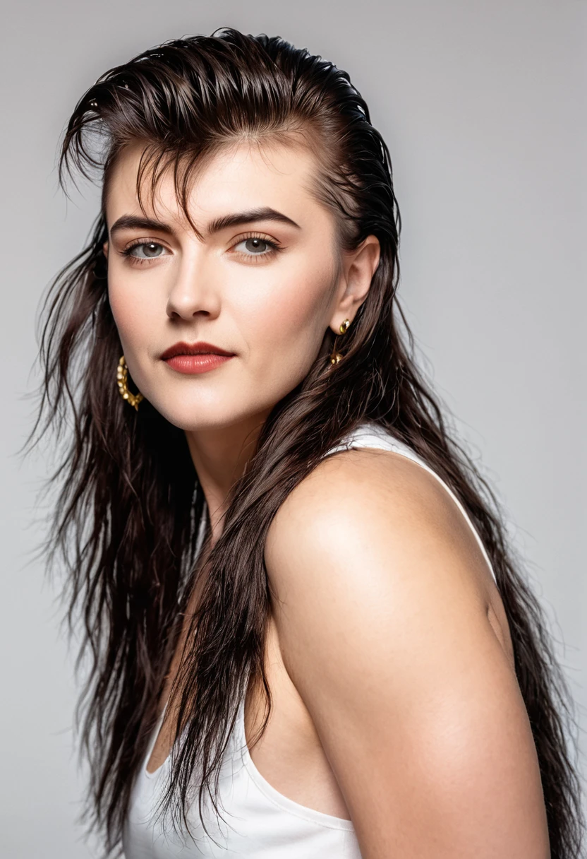 bearded woman with mullet cut