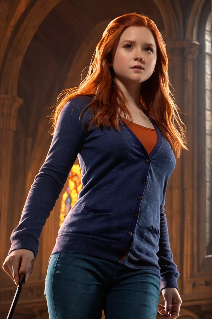 Ginny_Weasley, gryffindor  uniform, revealing clothing, holding a magic wand in right hand, dominatrix, strict pose, sensual masterpiece, 8k, hi-res, award winning, (highest quailty:1.5), girl, hogwartsbreathtaking beauty, pure perfection, divine presence, unforgettable, awe-inspiring, breathtaking beauty, volumetric light, auras, rays, vivid color reflections, detailed, hdr, epic background, line art, digital illustration, comic style, dynamic, highly detailed, artstation, concept art, smooth, sharp focus, illustration, Thomas Moran style, art by Carne Griffiths and Wadim Kashin, detailed background, 60-30-10 color rule, warm tones, godrays, unreal engine, greg rutkowski, loish, rhads, beeple, makoto shinkai and lois van baarle, ilya kuvshinov, rossdraws, tom bagshaw, alphonse mucha, global illumination, detailed and intricate environment 