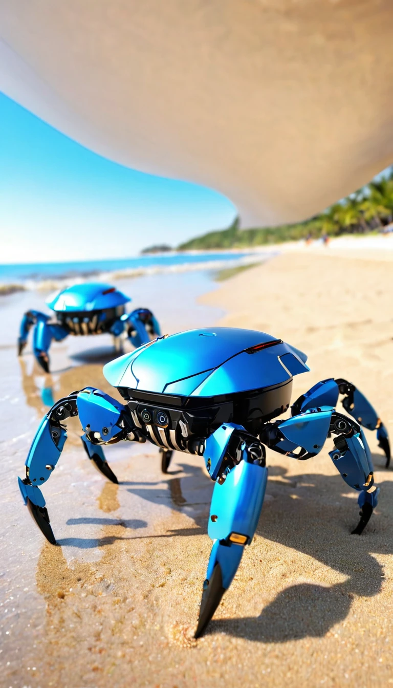 A row of robot crabs on the beach. AI Crabbot maintains the realistic appearance of a crab.、Partially transparent design allows you to see the internal mechanism。
A depiction of nanotechnology embedded within a robot's body。
