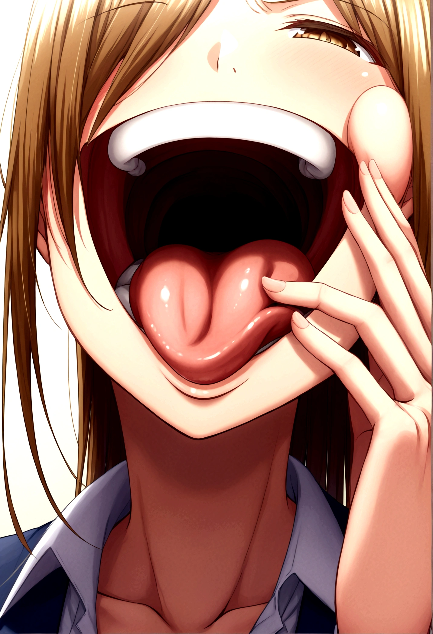 giantess artwork、woman、mouth、mouth内が見える、Teeth are visible、Sticking out tongue、Licking a little person、Giant girl illustration、Erotic Anime Illustration