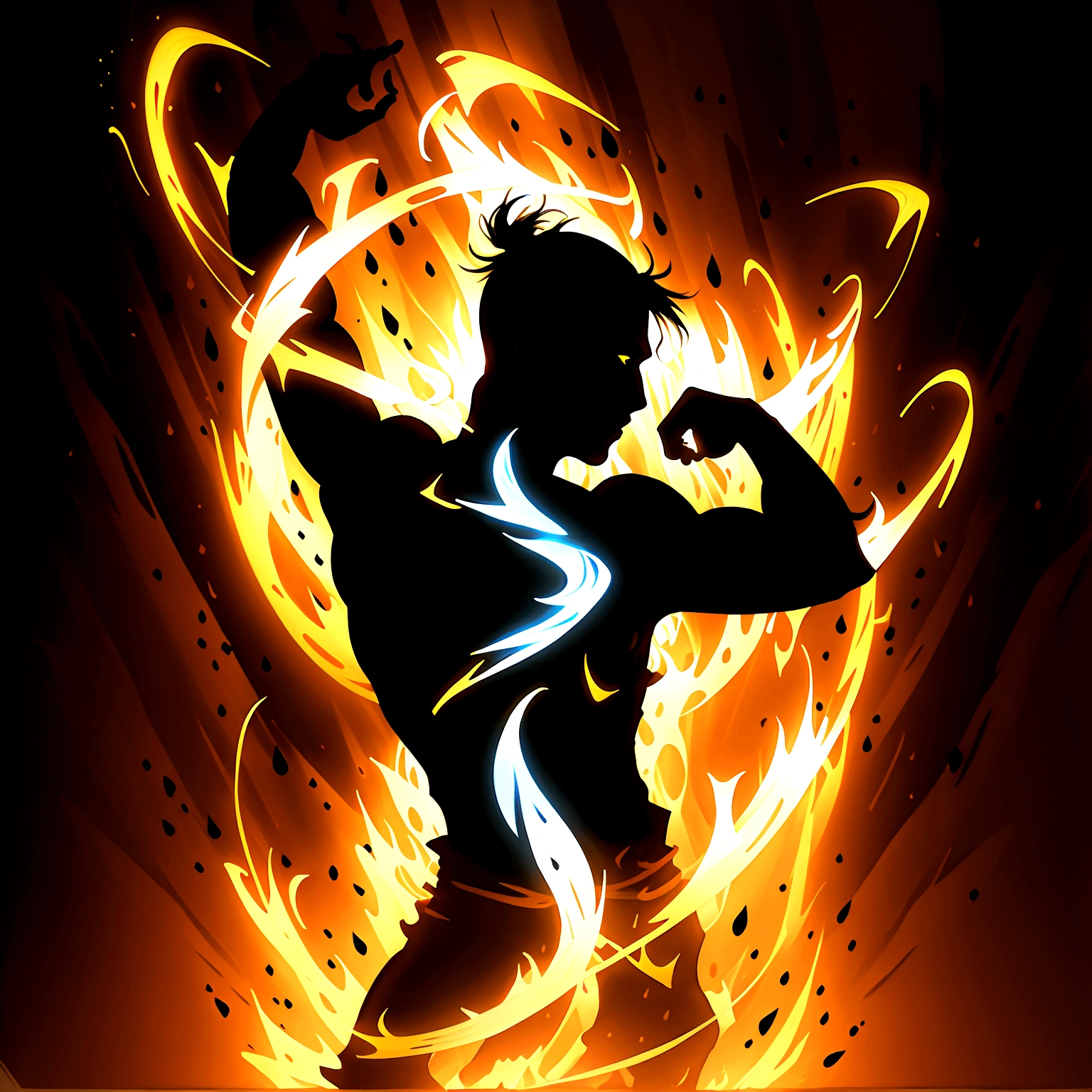 masterpiece,1warrior silhouette,glowing,provocative gesture,skill icon