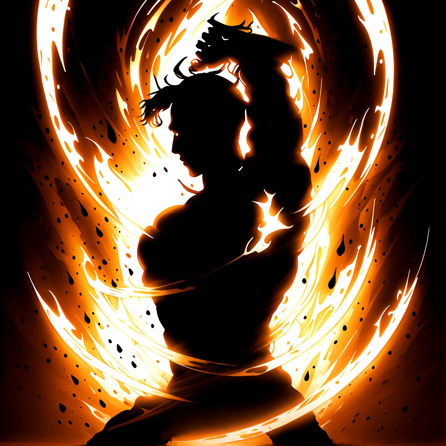 masterpiece,1warrior silhouette,glowing,provocative gesture,skill icon