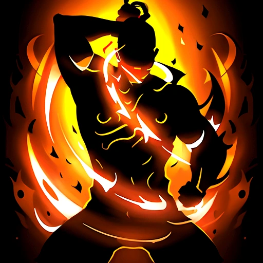 masterpiece,1warrior silhouette,glowing,provocative gesture,skill icon