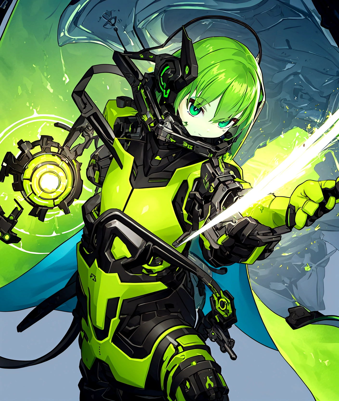 One person、A with green skin, Young