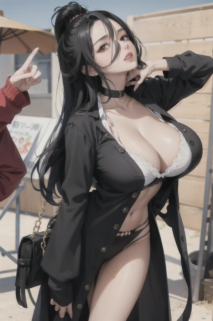 woman、Black Hair、long hair、Big Breasts、one piece