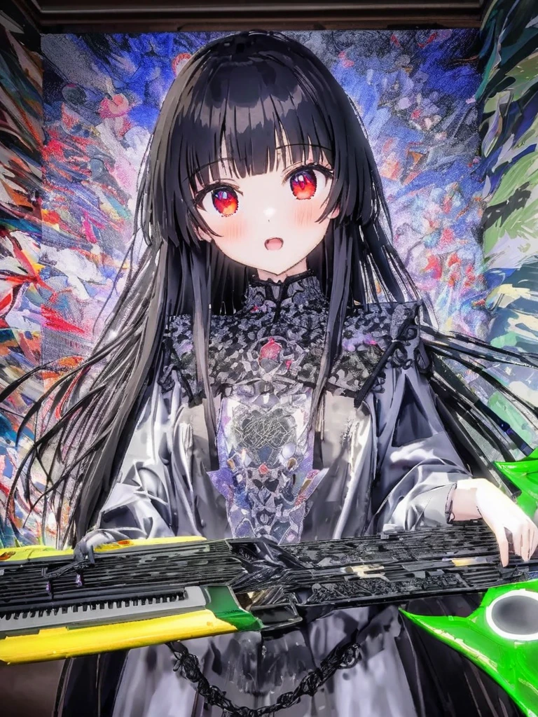 1 女の子, 色収差, 書かれた境界の深さ, やわらかい光, 傑作, 最高品質, 複雑, トーンマッピング, Very deしっぽed, アートステーション, コンセプトアート, スムーズ, 明確な焦点, ドラマチックな照明, Very deしっぽed artwork, 映画, super 実用的 painting, アートステーション's trending, 8k, 信じられないほどの影, 実用的, (Very deしっぽed background:1.0), 全身, ビュー, ビューers, Very deしっぽed portrait of one girl 1, 街角に立つ, 大雨と稲妻、暗い空, neon and cyber パンク background, she is dressed in パンク clothing with silver chains and silver spikes, 彼女の髪は明るい茶色に染められていた....，真ん中の部分は黒です, 彼女はヘッドフォンをしている, Deしっぽed red eyes with clear pupils, 不吉な光のオーラ, 笑顔, パンク, ciber パンク, バックライト.おしゃれな服、馬に関する知識なし&#39;しっぽ、ドレスコード: カジュアル,彼女の髪は可愛く結ばれている.胸は大きく妖艶