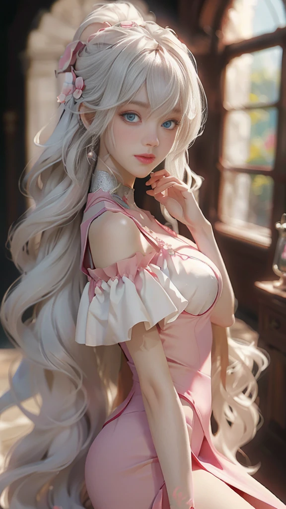 （（best qualtiy））， （（tmasterpiece））， （detail：1.4）， Beautiful cyberpunk female images，hdr（HighDynamicRange），Ray traching，NVIDIA RTX，Hyper-Resolution，illusory 5，sub surface scattering，PBR textures，post-proces，Anisotropy Filtering，depth of fieldaximum definition and sharpnesany-Layer Textures，Albedo e mapas Speculares，Surface coloring，Mitsu-Accurate simulation of material interactions，perfectly proportioned，rendering by octane，Two-colored light，largeaperture，Low ISO，White balance，Rule three points、8K raw data、Beautiful bright blue pupils，off-the-shoulder clothes，Fine pupils，Delicate face and eyes，long eyelasher，Blushlush，Delicate and fluffy hair，pink lip，Pure，Cute face，Sweet girl，Artistic sense，Casual wear，Advancedsense，butterflys，Cherry blossom petal，Beautiful hair accessories，Long hair and waist，Hair fluttering in the wind，Snow-white fox ears，curlies，Snow-white fluffy tail，Positive light，The light from the back window is backlighted