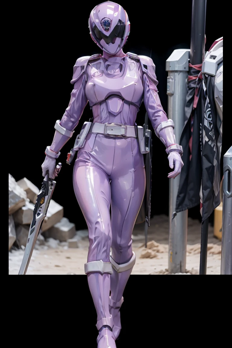 1girl, white costume, full body, Illustration, cinematic light, high resolution, best quality, ultra detailed, masterpiece, power suit, powerranger, suit, spd, (silver royal guard ranger suit), gold detail