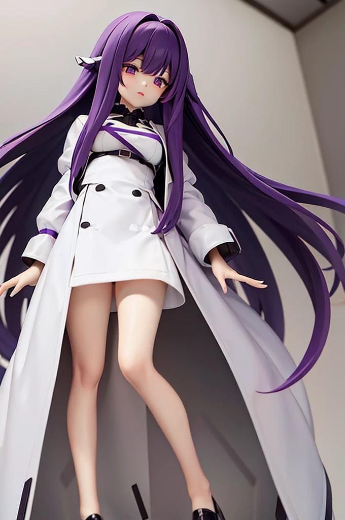 Long purple hair girl,White dress,black jacket,too big breasts in front of a computer
