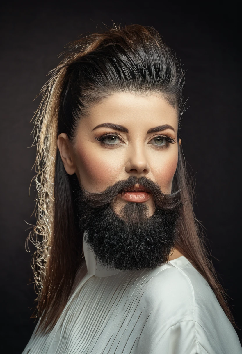 bearded woman with mullet cut