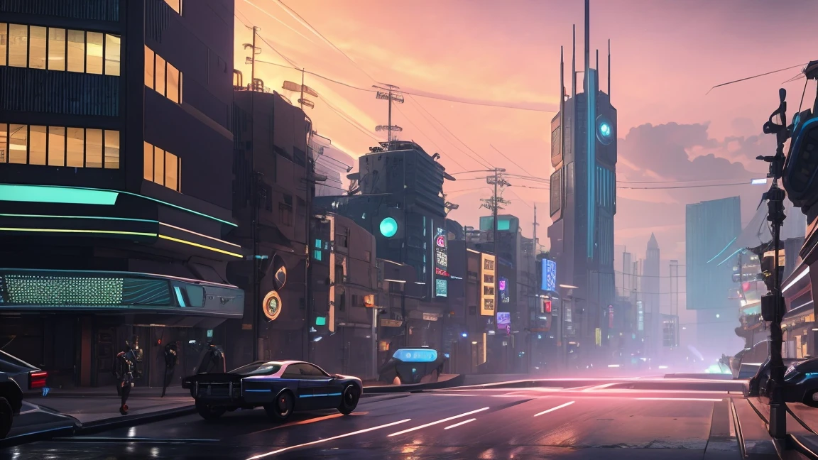 People walking through the city at night with a large clock tower in the background々, In a futuristic cyberpunk city, Futuristic cyberpunk scenario, Highly praised Earth Station and Beeple, Fantasy sci-fi city, sci-fi cyberpunk city street, Bustling Cyberpunk City, 3D rendering beeple, cinematic beeple, cyberpunk city street, Beeple Style